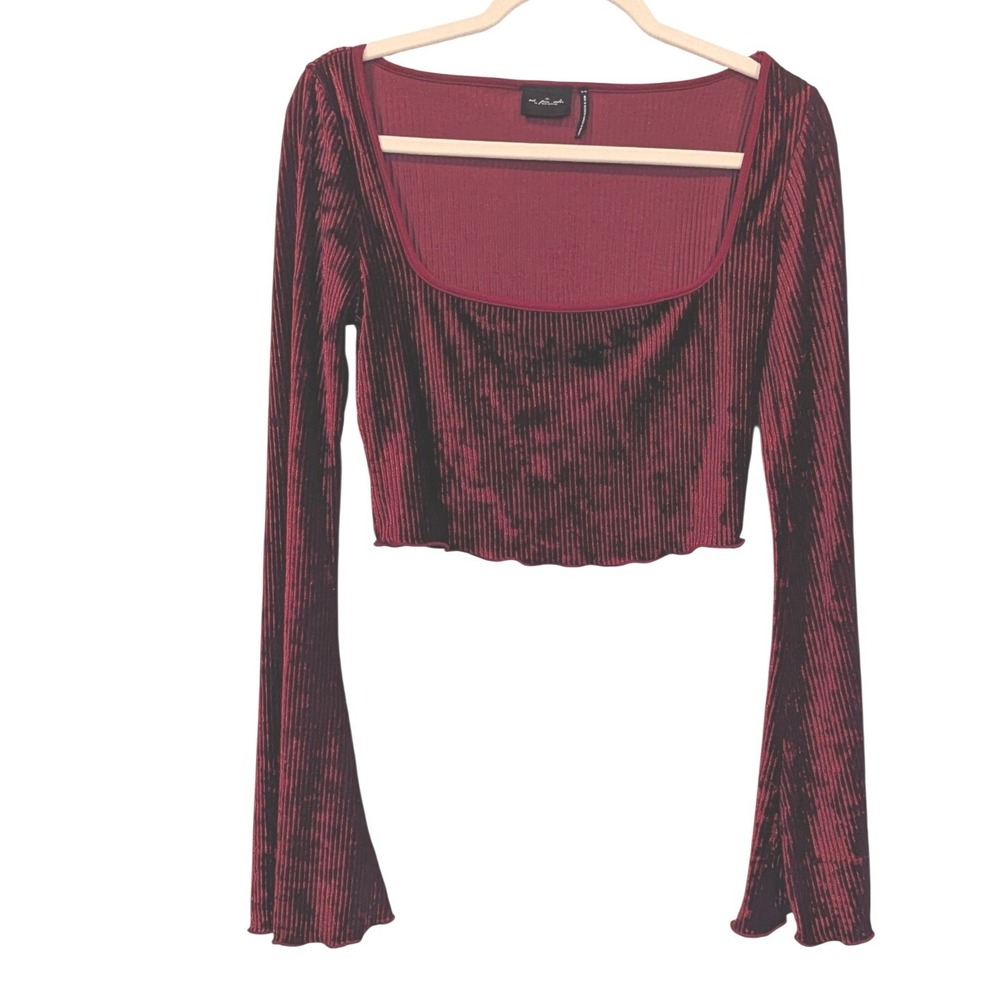 Out From Under Crop Top M‎ Burgundy Bell Sleeve Velvet Square Neck Boho Y2K Goth
